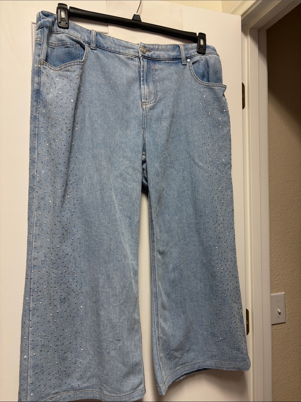 Light Wash Embellished Wide Leg Jeans